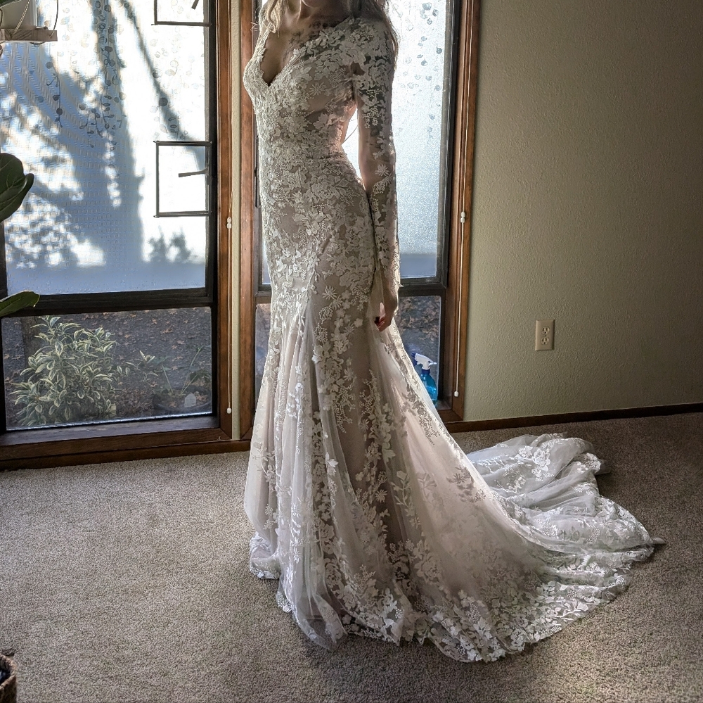 JLM Couture Floral Lace Column Wedding Gown - unaltered sample - sz 6